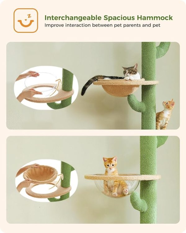 5-Tier Cat Tower Adjustable Tall Cat Climbing Tree with Scratching Post - Plush Green Image