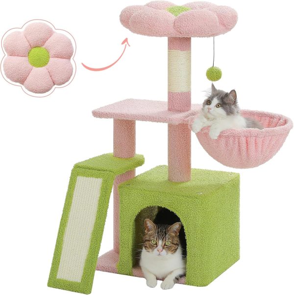 Cat Condo with Sisal Scratching Ramp Pink