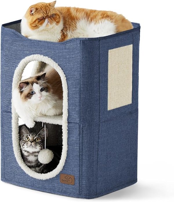 Foldable Cat Hideaway Bedsure Cat Beds for Indoor Cats - Blue