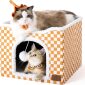 Foldable Cat Hideaway Bedsure Cat Beds for Indoor Cats - Orange Checker