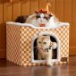 Foldable Cat Hideaway Bedsure Cat Beds for Indoor Cats - Orange Checker actual image
