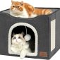Foldable Cat Hideaway Bedsure Cat Beds for Indoor Cats - Single Dark Grey